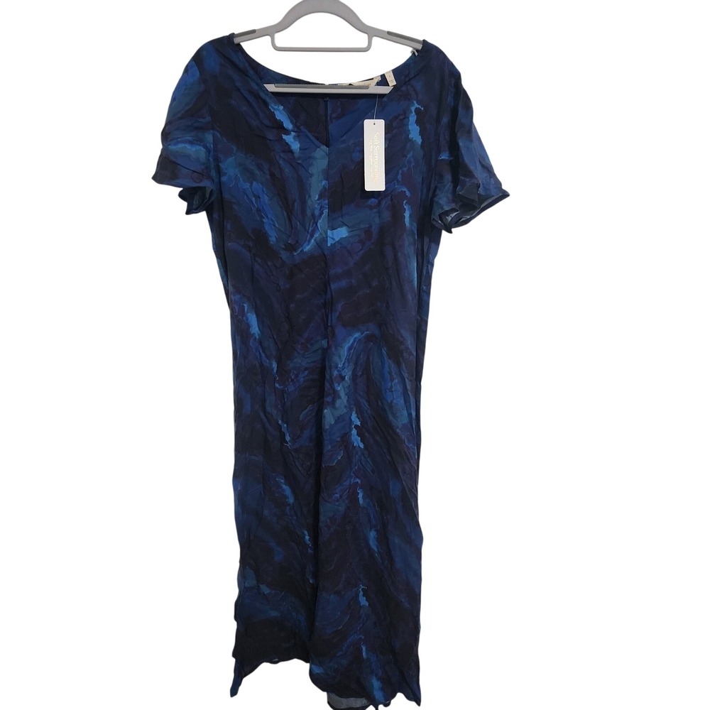 Soft Surroundings V Neck Short‎ Sleeve Marble Print Maxi Dress Size S